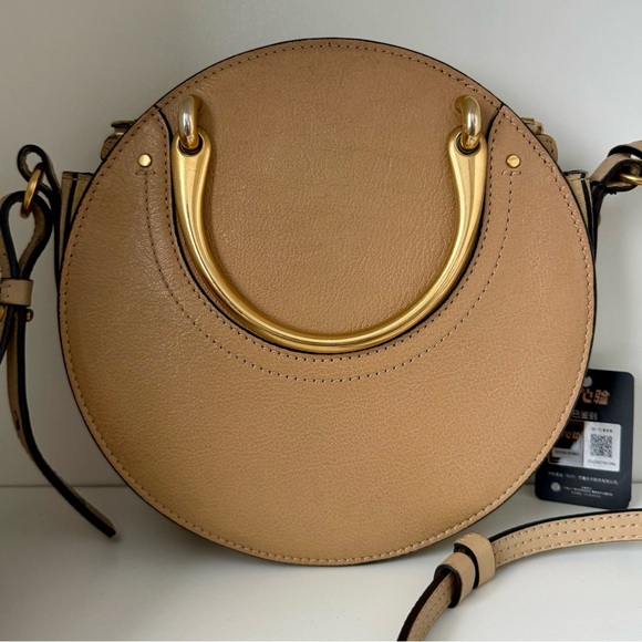 Chloe Handbags - Chloe Pixie Tan Round Leather/Suede Crossbody Bag with Gold Handles